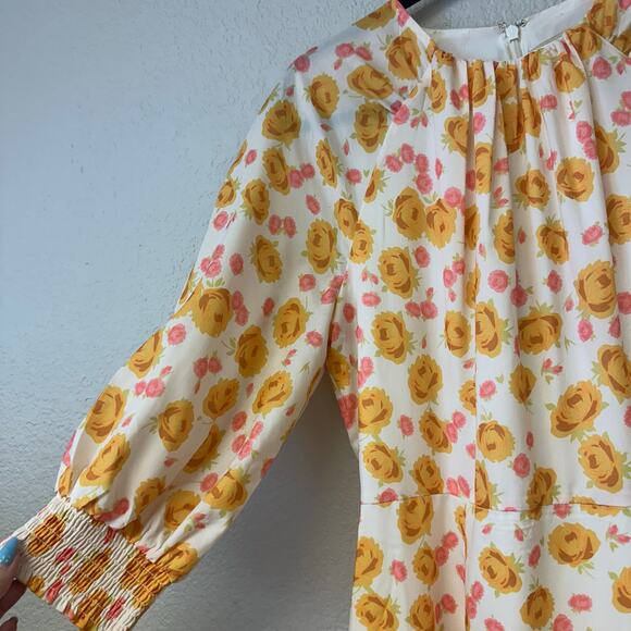 Keepsake Yellow Pink Floral Short Sleeve Midi Dress Size Medium - Picture 4 of 7